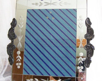 Mirrored Frame / 6 x 8 Frame / Etched Mirrored Frame / Hollywood Regency Picture Frame / Table Frame / Ornate Vintage Frame / Easel Frame