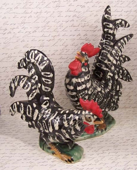 black and white ceramic rooster