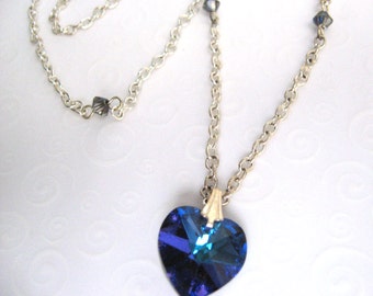 Dark Blue Necklace Czech Bead Necklace Dark Blue and Gold