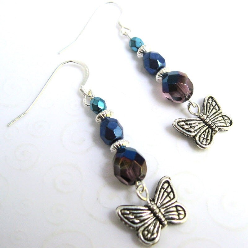 Butterfly Dangle Earrings Multicolor Beaded Drop Earrings