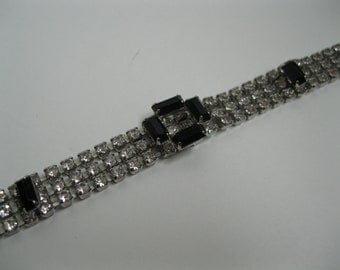 Vintage Necklace Black Rhinestone - 1950s Wedding Choker - Bridal Fashions