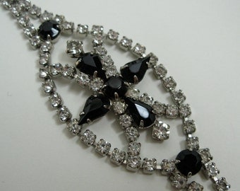 Vintage 1950s Black Rhinestone Bracelet - Wedding Jewelry - 1940s Bridal Fashions