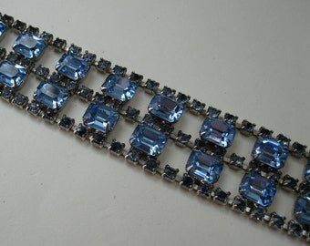 Vintage 1950s Blue Rhinestone Bracelet - Wedding Jewelry - 1960s Bridal Fashions