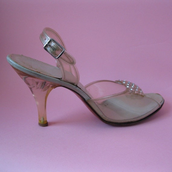 Vintage 1950s Lucite Shoes De Liso Debs Rhinestone Peep Toe