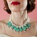 Vintage 1940s Glass Wedding Necklace Milk Turquoise Leaves 1930s Summer Bridal Fashions