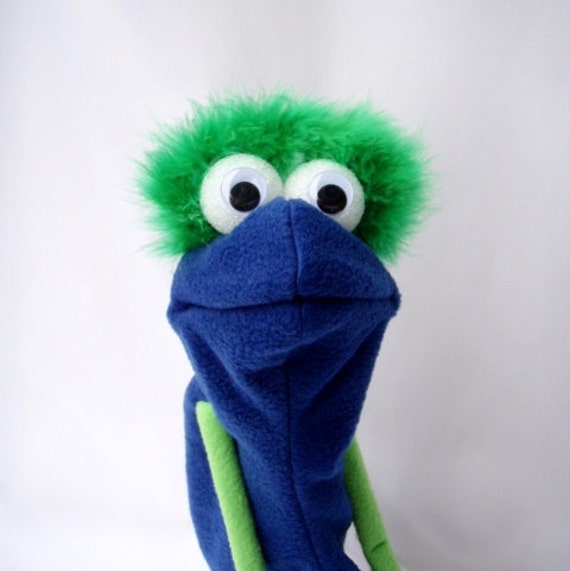 Blue Hand Puppet with Rod Arms
