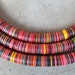 African Vinyl Record Beads Vintage, Bright Colors with PINK, Green, Blue, Yellow- 10x.5mm. LONG strand.