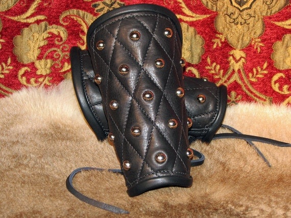 Black Leather Bracers Dark Assassins Padded