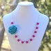 Teal Rose and Fuchsia Jade Chunky Asymmetrical Necklace