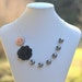Black and Pale Pink Roses in Asymmetrical Necklace with Large Dark Gray Swarovski Pearls