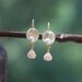 Matte Gold Leaf Pink Rose and Pearl Dangle Earrings