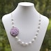 SALE - Lavender Purple Carnation and Milky White Beaded Asymmetrical Necklace in Antique Brass Jewelry Gift for Her. Free Shipping.