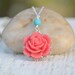 Coral Red Rose and Turquoise Classic and Simple Summer Necklace Jewelry Gift for Her. .
