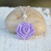 HUGE SALE Dainty Lavender Purple Rose and White Swarovski Pearl Necklace. Wedding Jewelry. Bridesmaids Jewelry.