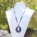 Royal Blue and White Flower Vintage Style Cameo Long Necklace with Blue Lapis Swarovski Pearls in Antique Brass