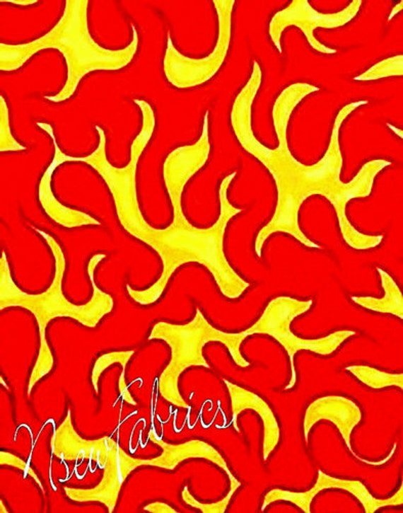 FLAMING FIRE FLAMES Fabric Yellow Red Orange by NsewFabrics