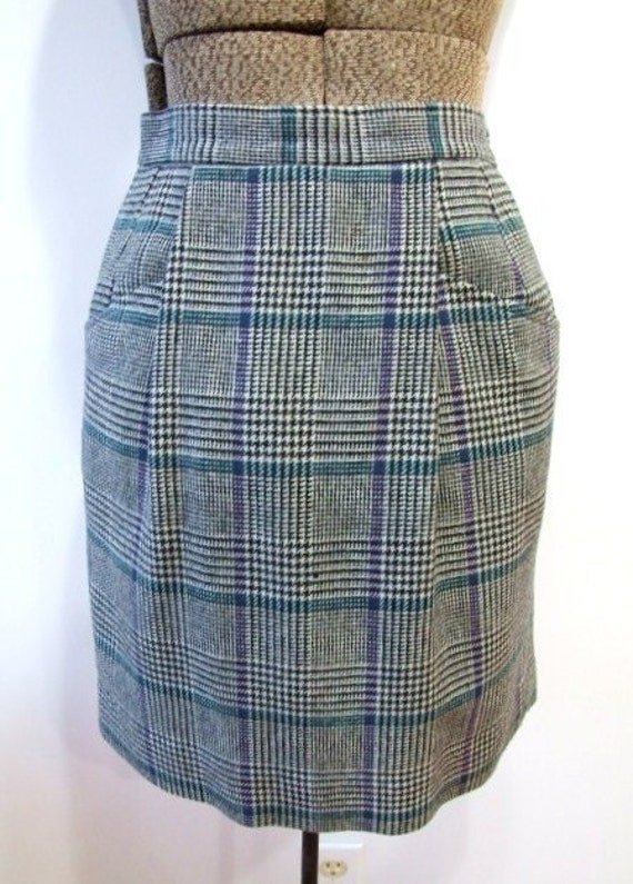 Vintage Mini Skirt Plaid Wool Short Skirt S