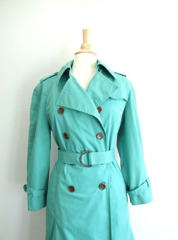 Belted Trench Coat Green Raincoat Spring Jacket L