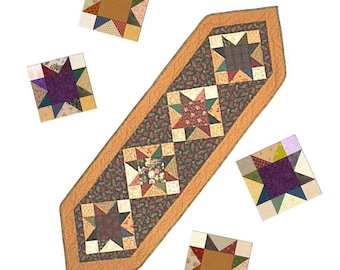 Quilted Table Runner Pattern - Scrappy Star Table Runner Easy PDF INSTANT DOWNLOAD
