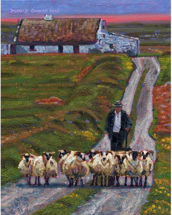 Color Print of Oil Painting Shepherd Cottage Irish Scene 138