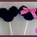Minnie Mouse or Mickey Mouse Party Decoration / Minnie Mouse Tulle Wand, Black, Red OR Pink Bow