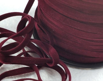 6yds Faux Suede leather Micro Fiber Red Jewelry Cord Maroon Lacing 4mm x .5mm flat velvet ribbon cord