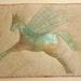 Pegasus Horse, Textile Postcard, Fiber Art, neutral tan, gift idea, home decor