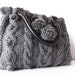 gray Handbag - Shoulder bag -knit bag with leather strap hand made knited knit