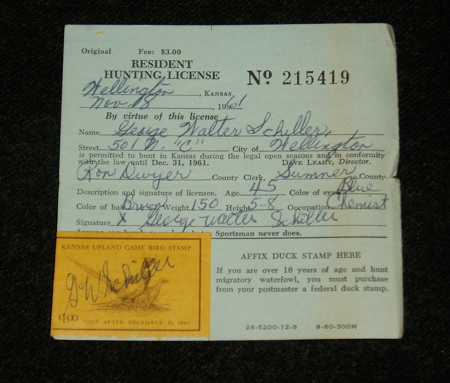 Kansas Hunting License 1961 with Kansas by dayspringcollectible