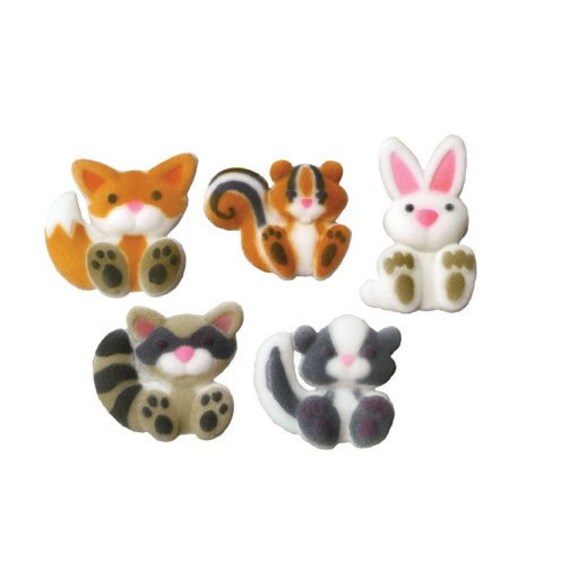 Set Of 48 Woodland Animals Edible Sugar Decorations For