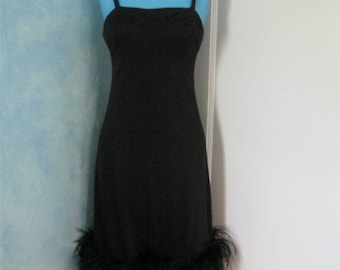 60s Dress - Ostrich Feather Dress - Joseph Magnin - Ostrich trimmed dress - Little black dress