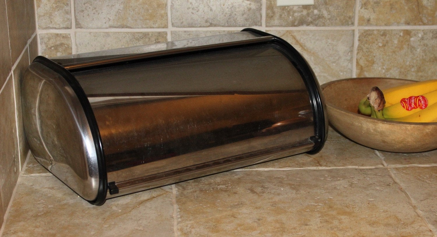 Vintage Metal Bread Box Chrome & Black