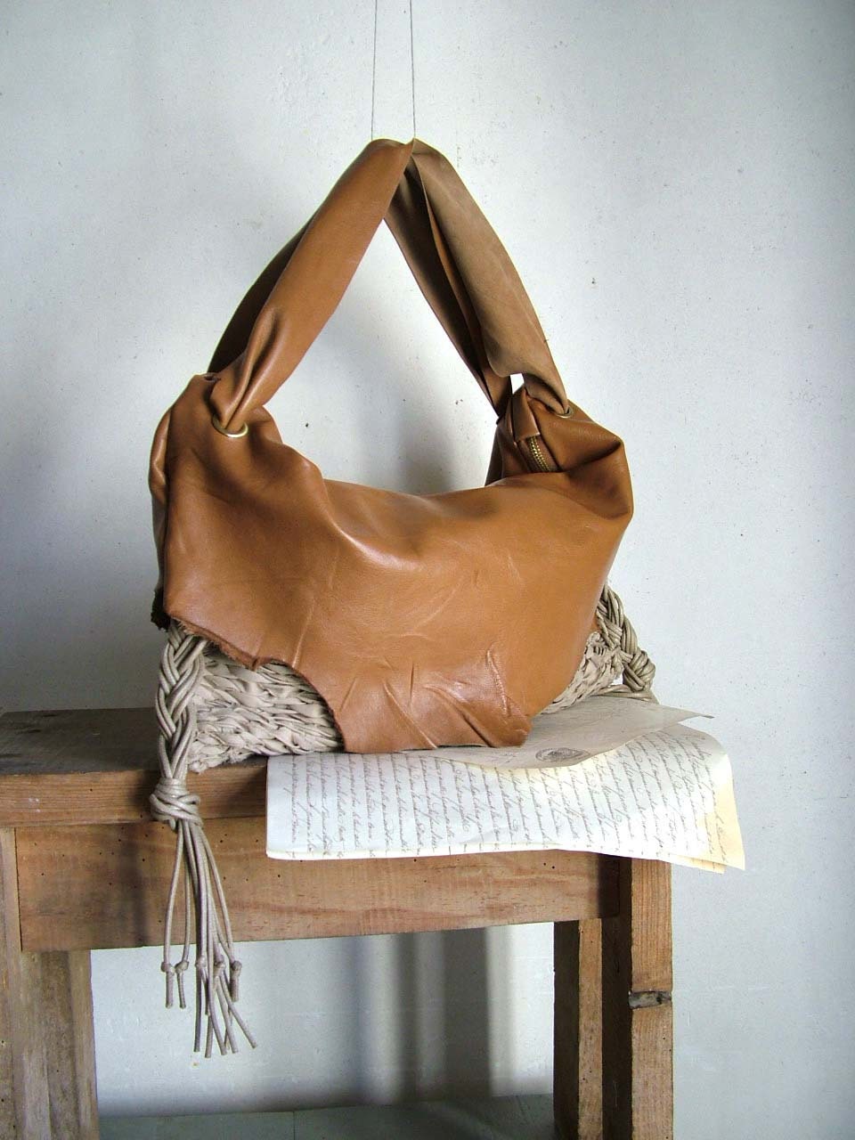 Boho Chic Hobo in Slouchy Caramel Leather and Natural