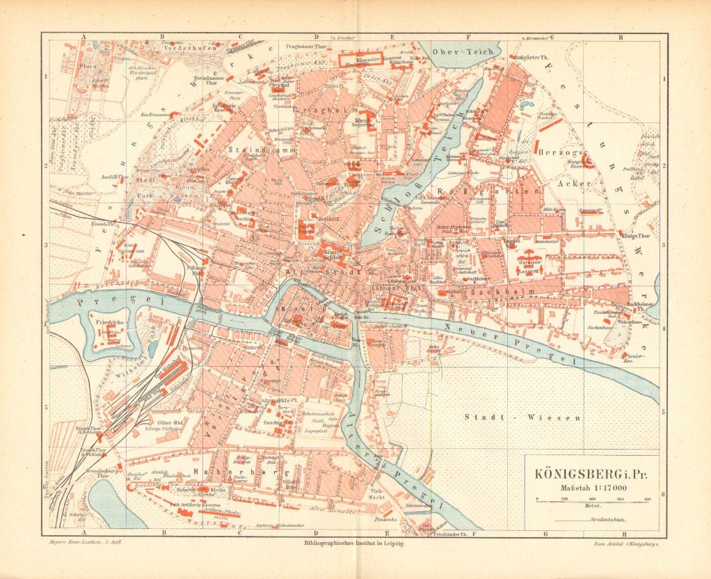 1896 Original Antique City Map of Königsberg by CabinetOfTreasures