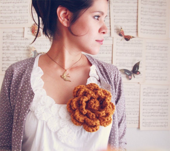 Handmade Crochet Flower pin - Cozy Fall