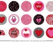 INSTANT DOWNLOAD Printable Digital Valentine Animal Print Bottlecap Collage Sheet DIY Il_170x135