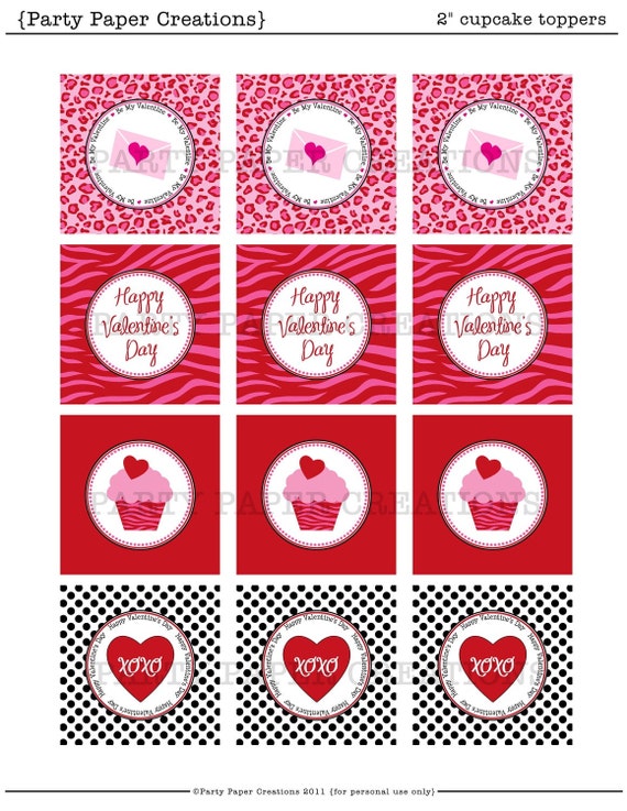 INSTANT DOWNLOAD Valentine Red and Hot Pink Zebra and Leopard Print Cupcake Toppers or Favor Tags DIY Printable Files Il_570xn