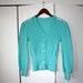 vintage CARDIGAN sweater SHOULDER BEADING seafoam green blue xs/s puff sleeves