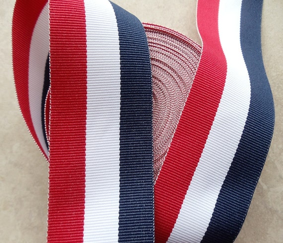 Red white & navy striped 1 1/2 inch grosgrain by ribbonrevelry