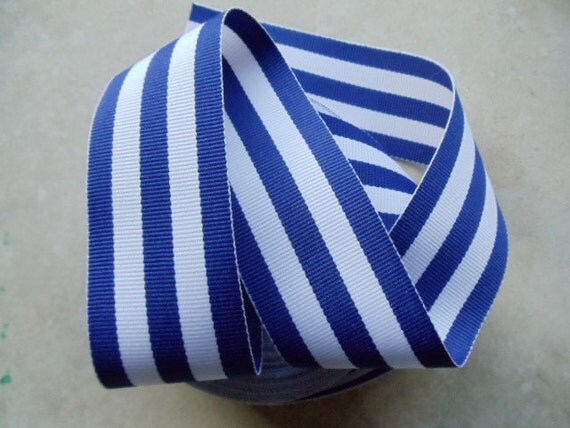 Classic Royal Blue and white Taffy striped 1 1/2" grosgrain ribbon Il_570xn