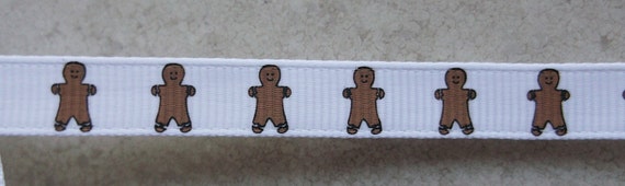 Brown gingerbread on white 3/8" grosgrain ribbon Christmas Il_570xn