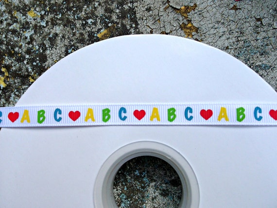 Back to School ABC's on white 3/8" grosgrain ribbon Il_570xn