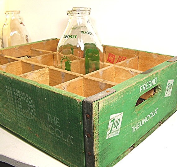 RESERVED SOLD Vintage Wooden Box Soda Crate 7 Up Green