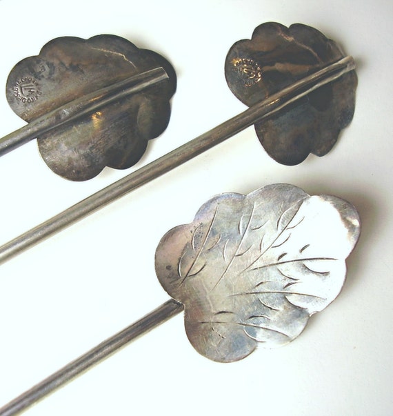 Vintage Sterling Spoons 925 Silver 1940s Hand Etched leaf