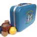 Vintage Child Suitcase 1960s Blue Luggage Fun Graphics