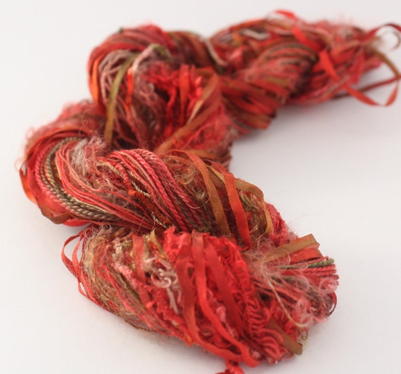 Silk Cotton Wool Embroidery thread Red and Green Variegated