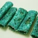 Fiber Bead aqua Teal blue green metallic beads with velvet linning unique embroidered textile art beads