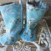 Blue winter Baby boots- non slip sole- new baby girl- newborn to toddler- soft minky flowers, January