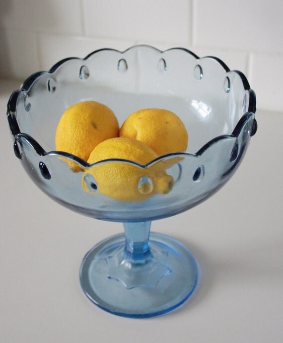 Vintage Blue Glass Compote Pedestal Bowl by OldClassicVintage