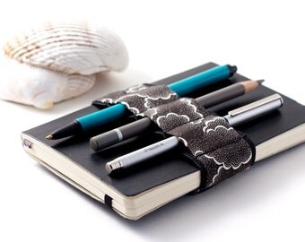 Mini Bandolier // black tempest // (a better pencil case, journal pen holder, book strap, pen loop, pencil roll, pen bandolier)